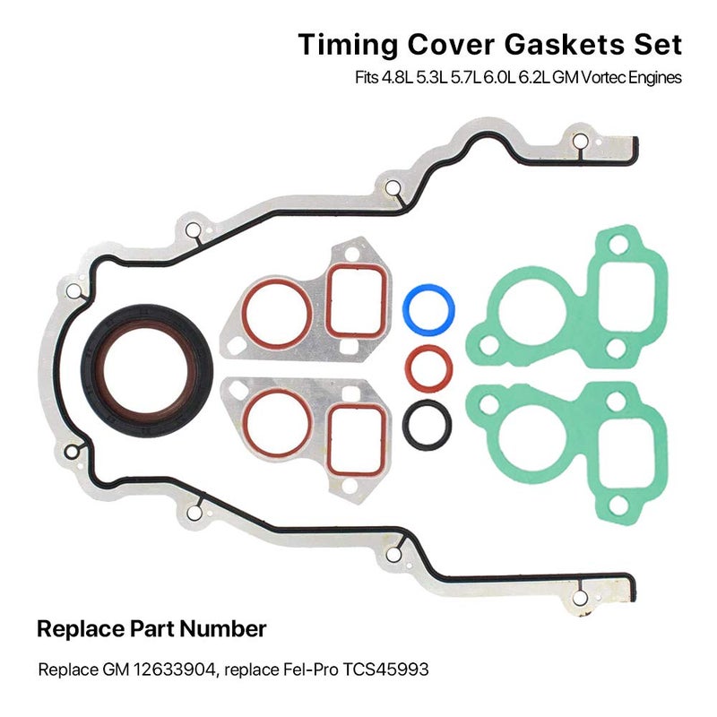 MNJWS Timing Cover Gasket Set - Compatible with 4.8L 5.3L 5.7L 6.0L 6.2L Chevy Silverado, Suburban, Tahoe, GMC Sierra, Yukon, Savana, Cadillac Escalade - Replace 12633904 TCS45993 - Image 3